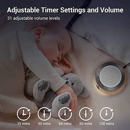 Máquina de ruido blanco (white noise) con 20 sonidos relajantes para dormir (sonido de lluvia, olas del mar, pájaros, entre otros) y con luz nocturna. Color madera - Imagen 5