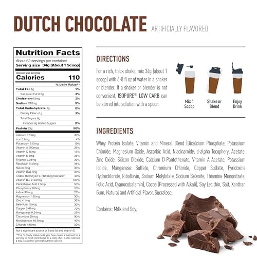 Proteína en polvo Sabor a Chocolate (sin azúcar y sin lactosa) 4.51 lb Marca Isopure - Imagen 6