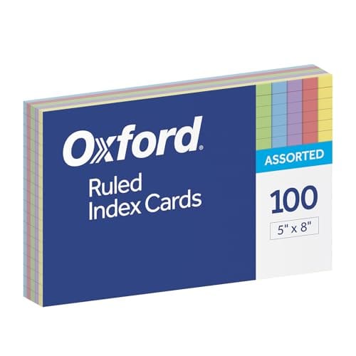 Oxford Tarjetas de índice, colores surtidos, 5 x 8 pulgadas, a rayas, paquete de 100 (35810)