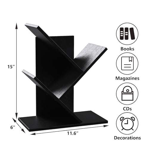 Librero pequeño de madera para libros (tipo rama de árbol) de tres (3) tablillas Color Negro - Imagen 4