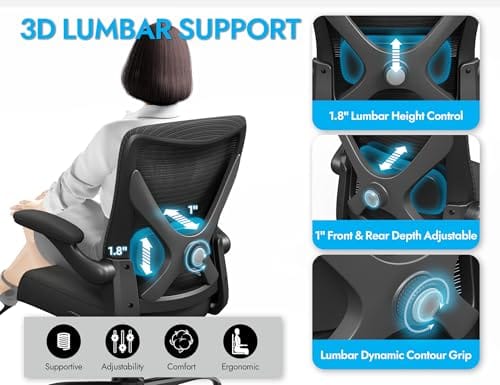 Silla para escritorio ergonómica con soporte lumbar ajustable. Color negro - Imagen 6