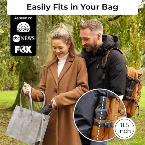 Sombrilla/Paraguas compacta resistente a vientos fuertes, compacto. Pesa menos de 1 libra. Abre y cierra automáticamente al toque del botón. Cabe en mochila. Color negro. Marca Tumella - Imagen 3