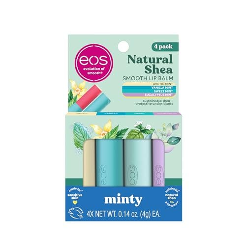Lip balm (hidratante labios resecos). Sabor Artic, vainilla, menta dulce y eucalipto. Marca EOS (paquete de 4 unidades)